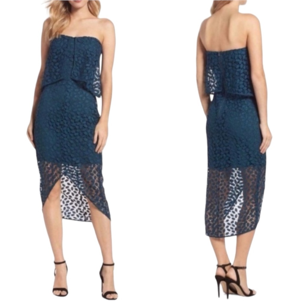 Chelsea28 Strapless Lace Midnight Blue Prom Special Occasion Dress Size 4